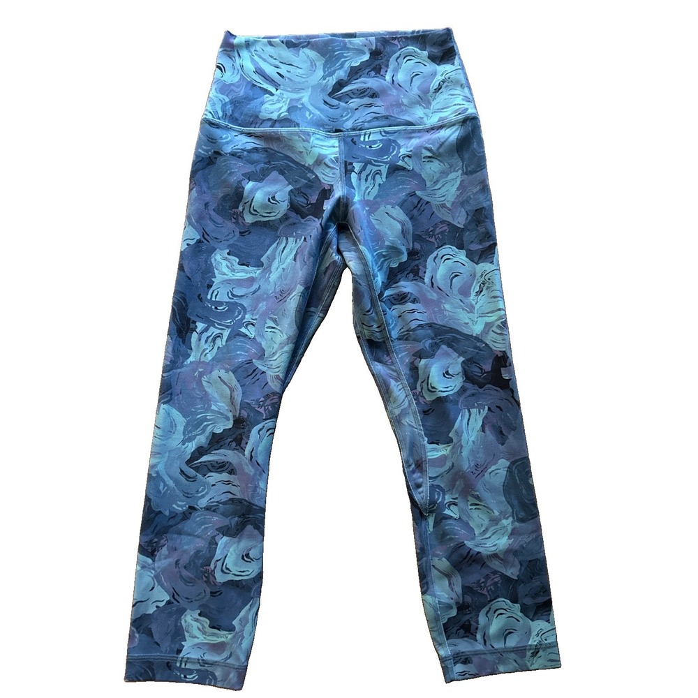 Lululemon High Rise Wunder Under Crop Leggings Blue Swirl Print Size 4